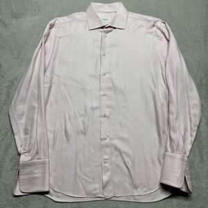 Armani Collezioni Button Down Dress Shirt Pink‎ Striped Textured Mens L 41/16